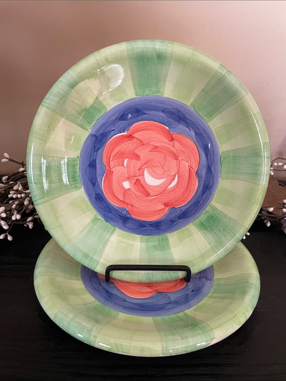 Set of 2 Bob Mackie Hand Painted 8.5” Ceramic Salad/Dessert Plates